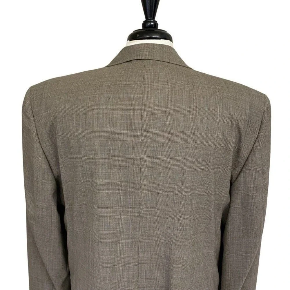 Jos. A. Bank Wool Blazer Men’s 42R Light Brown Blue Plaid Two Button Lined